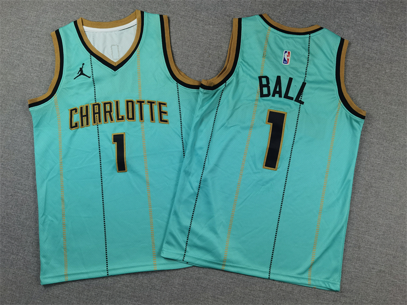 Youth Charlotte Hornets #1 Ball green 2024 2025 NBA jersey-0
